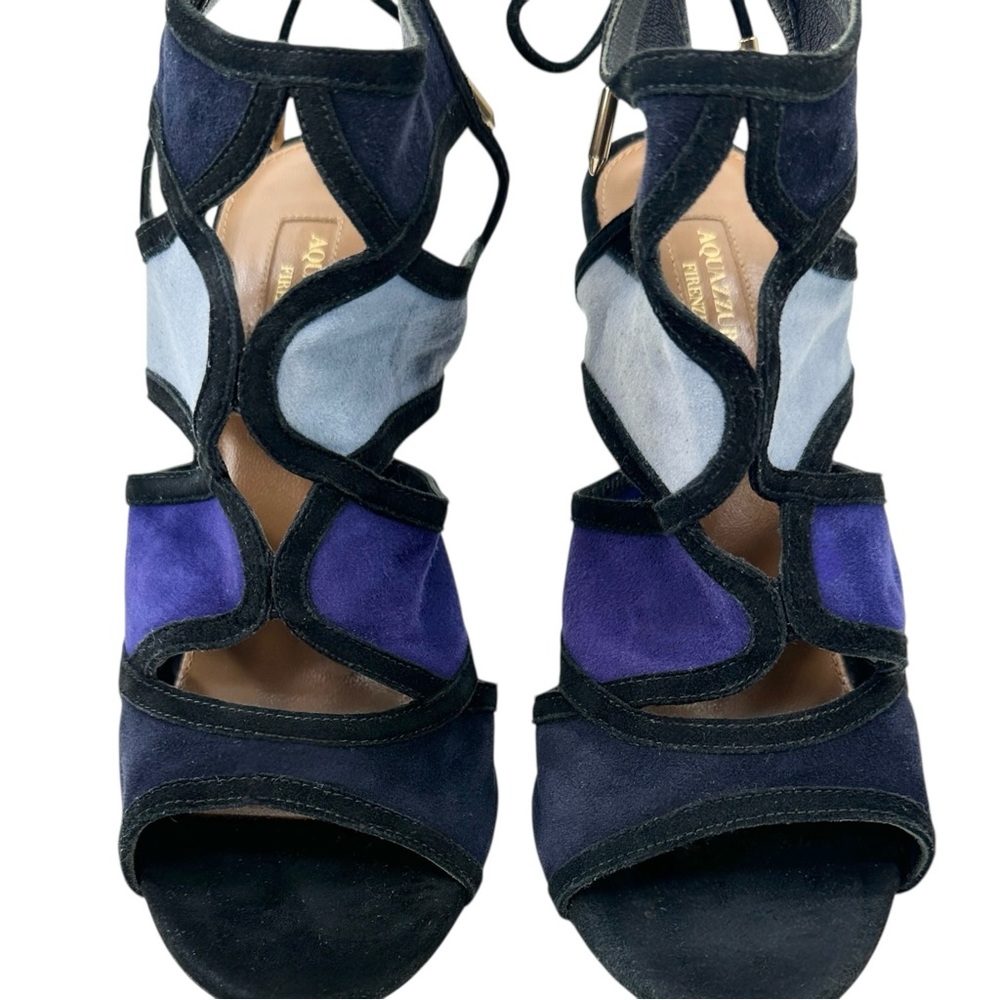 Aquazzura Vika Blue Black Purple Suede Leather 4" Stiletto Heel Heeled Sandals - Picture 4 of 9
